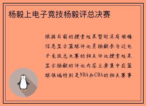 杨毅上电子竞技杨毅评总决赛